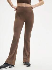 Eassivo Eassivo Women's High Waist Solid Color Flared Leggings Pants Low Impact Yoga Daily - Khaki - View 4