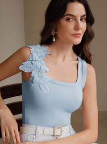 Anewsta Women's Fashionable Slim Fit Embroidered Seamless Ribbed Tank Top