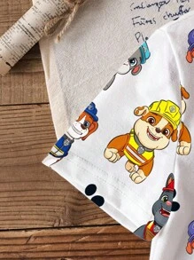 Rubble X SHEIN 小男孩卡通小狗图案圆领短袖T恤 - 白色 - 查看 3