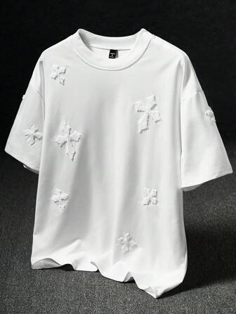 Manfinity EMRG Herren Straßen-INS Passende Komplett-Flockung Lässig Tägliches T-Shirt, Geschenk für Freund, Ehemann, Jahrestag, Weißes T-Shirt, Herren Designer T-Shirt, 2000er Jahre Stil