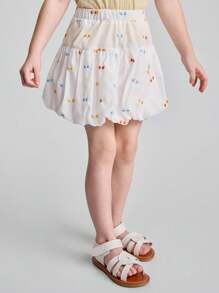 Maija Kids Cute White Polyester Bubble Skirt For Young Girls With Vibrant Embroidered Details, A Delightful Short Design For Fun And Comfort. - White - View 1