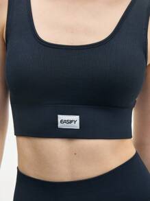 Easify SHEIN Sport Ensemble femme Top court à manches longues sans couture et leggings bleu, ensemble de sport pour femmes