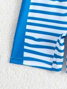 SHEIN Baby Boys' Summer Cartoon Lion Print Short Sleeve One-Piece Swimsuit With Sun Hat, Vacation Style