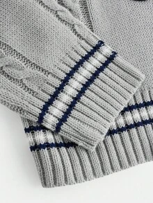 Teen Girls Crew Neck Loose Knit Sweater Top With Cute Bear Patch Design, Collegiate Style,In Fall/Winter - Grey - View 4