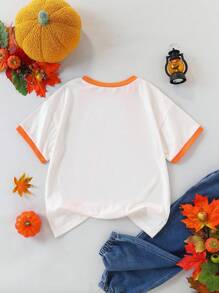 Girls' Halloween & Easter Party Cute Ghost Pumpkin Candy Graphic Funny Short Sleeve T-Shirt - Multicolor - View 2