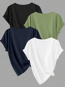 Calvaya Plus Size Casual Versatile Solid Color Short Sleeve T-Shirt - Multicolor - View 2