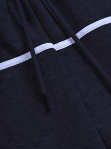 PAVTROS 印花抽绳腰宽松休闲男士短裤，夏季 - 藏蓝色 - 查看 5