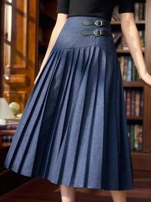 Vintamour 女士复古优雅褶皱休闲/工作/度假长裙假期返校教师商务休闲女士生日假期办公室学校西部装女士返校秋冬秋季教堂节日机场女牛仔生日 - 藍色 - 查看 3