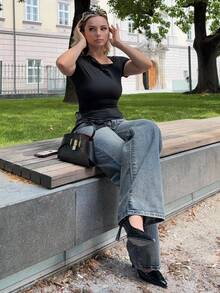 Jeta Ari Casual Washed Retro Mid-Waist Straight Leg Jeans - Dark Wash - View 3