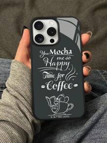TOM & JERRY X SHEIN Funda de teléfono negra con diseño de letras a la moda