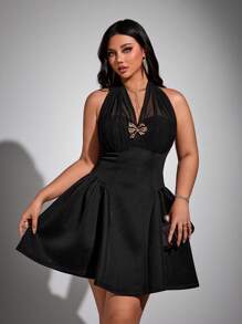 Viva Relle Vestido de moda con escote en V y encaje, estilo vacacional, talla grande