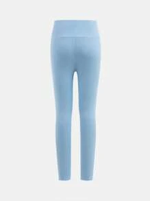 SHEIN 3pcs Set Tween Girls Slim Fit Solid Color Casual Comfort Leggings - Baby Blue - View 9