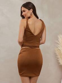 L'Amorae Women's Sleeveless Solid Color Cropped Knit Tank Top, Summer Boho Vacation - Brown - View 5