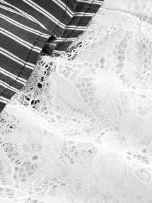 SHEIN MOD 女式撞色蕾丝条纹褶皱迷你裙 - 深灰色 - 查看 4