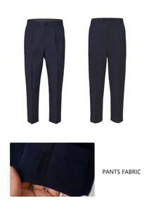 SHEIN 5pcs Young Boys Classic Minimalist Formal Suit Set: Notched Lapel Jacket + Single-Breasted Vest + Matching Pants + Bowknot + Suspenders, Suitable For Birthday Party, Ceremony, Awards, Wedding, Wedding Guest, Pageboy, Ring Bearer - Navy Blue - View 5