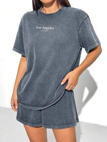 SHEIN EZwear 蓝色针织女式休闲运动套装 - 藍色 - 查看 5