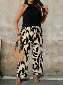 SHEIN PETITE 2件套休闲舒适大码女式印花服装 - 彩色 - 查看 3