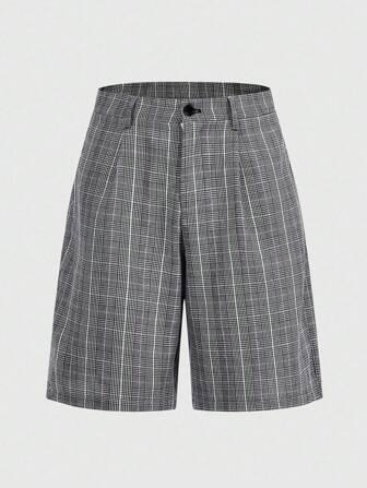 Prep Pantaloncini casual da uomo versatili con stampa a quadri e bottoni