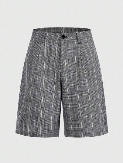 Prep Pantaloncini casual da uomo versatili con stampa a quadri e bottoni