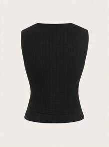 SHEIN EZwear 女士休闲腰部褶皱吊带背心，适合夏季 - 黑色 - 查看 2