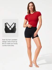 GLOWMODE Áo thun cổ tròn tay ngắn ôm vừa vặn mềm mại Glow Era năng động, co giãn, tập yoga, pilates, phòng tập thể dục, mặc thường ngày - Fiery Red - Xem 6