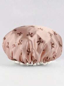 1pc, Double-Layer Waterproof And Reusable Women_s Bath Cap With Bowknot Pattern Shower Cap, Elastic Bathing Hair Cover For Women, Hair Cover For Kitchen And Home Use Home Bathroom Decor Summer Back To School