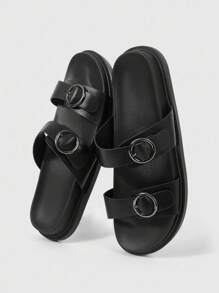 2022 Giày Sandal Đế Dày Đế Phẳng Mùa Hè Mới Cho Nữ, Giày Sandal Thể Thao - màu đen - Xem 5