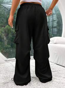 SHEIN EZwear Plus Size Solid Color Front Tie Minimalist Casual Pants