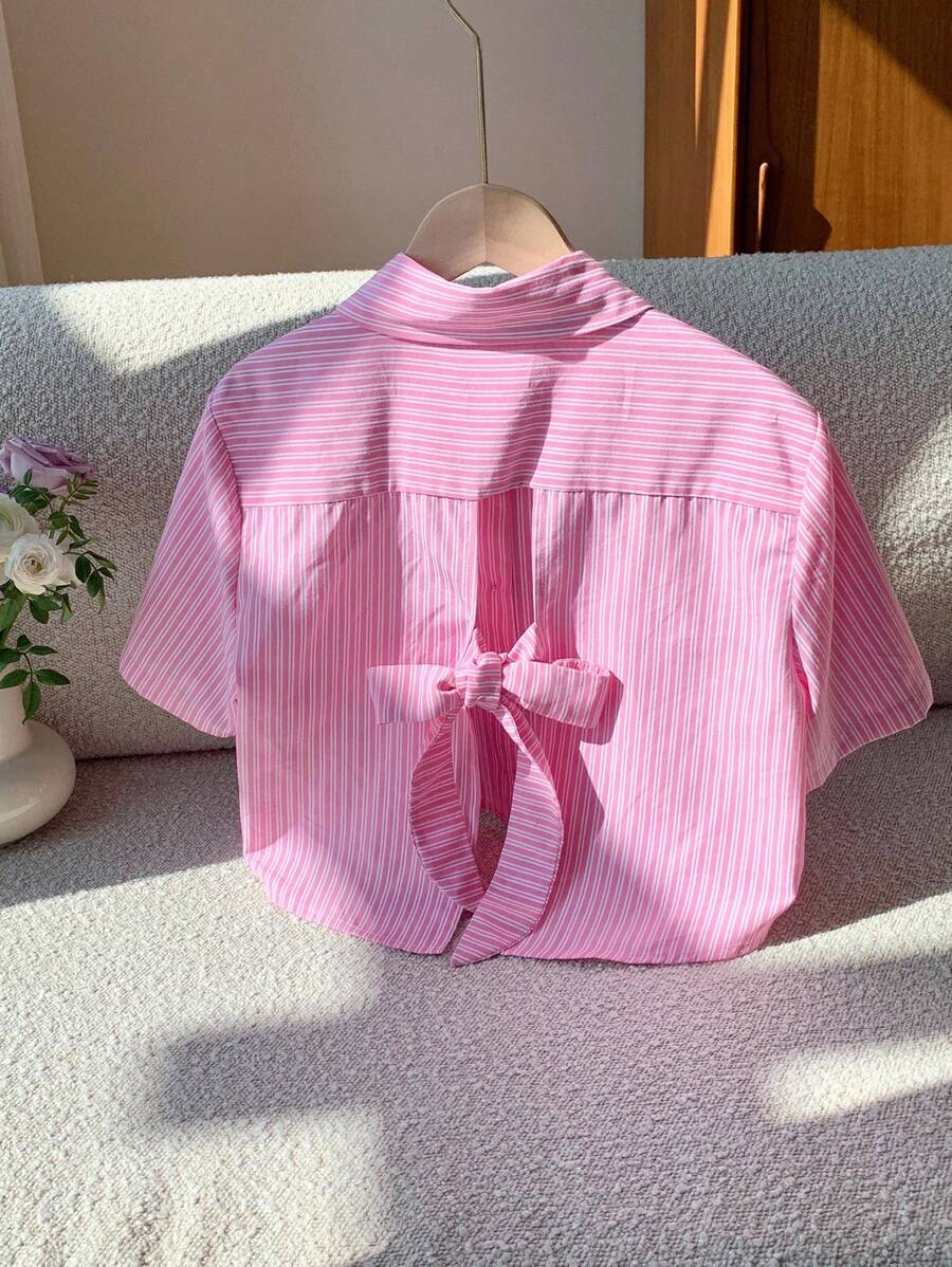 Comfortcana Women's Casual Pink Striped Shirt, Fashionable For Summer - Multicolor - View 1