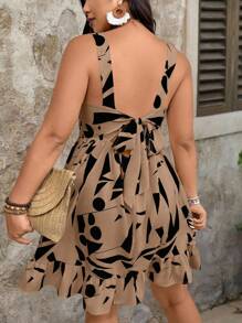 EMERY ROSE Plus Size Women Vacation Plus Size Print Tie-Waist Bow Decor Dress