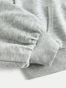 Girlism Sudadera corta con cuello mao, manga larga, parches de encaje para niña preadolescente, vuelta al cole - Gris - Ver 4