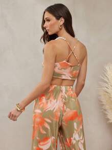 L'Amorae Top de vară scurt, plisat floral, cu bretele și perle - Multicolor - Vizualizare 5