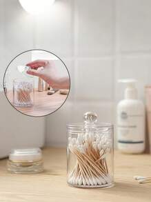 3pcs Qtip Dispenser Holder, 10oz Transparent Plastic Jar Set For Bathroom Storage & Organizing, Vanity Makeup Organizer Box Home Bathroom Decor Bathroom Organizer Summer Makeup Organizer