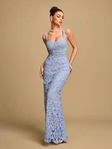 Glamine 女士优雅正式修身长吊带连衣裙 - 水藍色 - 查看 1