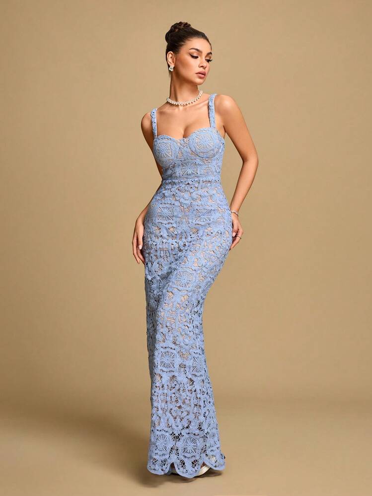 SHEIN Glamour Women's Elegant Formal Slim Fit Long Strap Dress - Aqua Blue - View 1