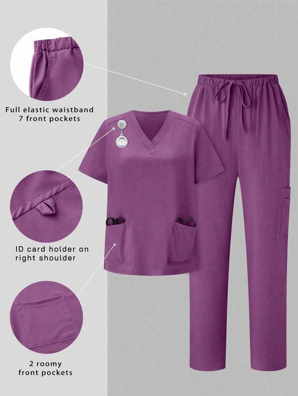 TaskEZ Set uniformă simplă de vară cu mânecă scurtă, cu design de buzunare în partea de sus și pantaloni, seturi de unică folosință