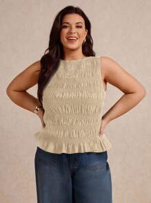 Elaquor Top de tirantes con pliegues de talla grande y diseño liso - Albaricoque - Ver 5