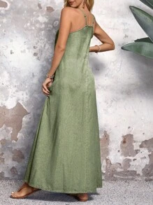 EMERY ROSE Váy denim dài không tay thường ngày đi biển mùa hè cho nữ - màu xanh lá - Xem 2