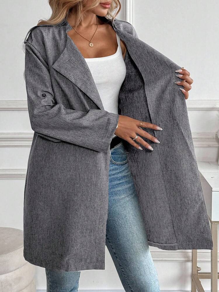 Veste longue décontractée à manches longues simple et unie pour femmes, veste grise, veste longue pour femmes, cardigan gris, veste longue grise pour femmes, veste grise pour l'automne/l'hiver
