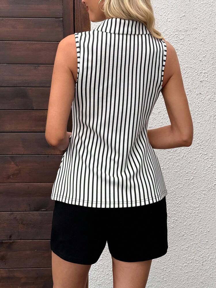 Women's Striped Lapel NeckDouble-Breasted Sleeveless Jacket And Shorts Casual Suit Set Office Tops Women Fall Women Clothes Office Outfits For Women Work Clothes Women Work Outfits For Women Matching Sets Women