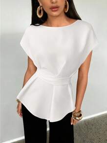 Aloruh Áo cánh tay ngắn thiết kế đơn giản cho nữ - trắng - Xem 4