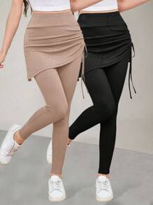 Modelyn 大码女式不对称侧抽绳紧身裤 - 彩色 - 查看 6