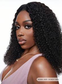 Afro Curly 22-28 Inch Natural Black Color V Part Wig Machine Made Human Hair Neat Natural Looking High Density - SNatural - View 3
