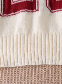 Teen Girls' Loose V-Neck Dropped Shoulder Number Graphic Long Sleeve Sweater Fall Winter