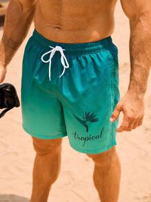 Manfinity KASUA Men's Gradient Color Drawstring Waist Casual Beach Shorts - Dark Green - View 7