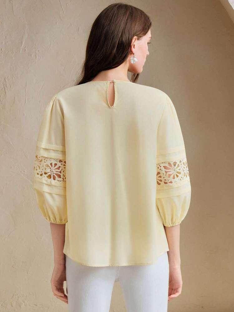 Women's Vacation Style Patchwork Lantern Sleeve Blouse