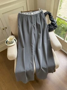 SHEIN EZwear Damen lässige graue gewebte Weite-Bein Hosen - Grau - Übersicht 6