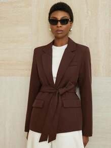 GENKIRA Áo khoác blazer thời trang dành cho nữ, phù hợp để đi làm đi chơi - Cà phê nâu - Xem 1