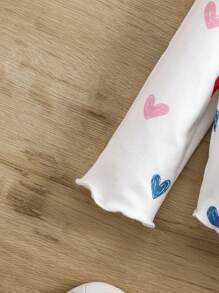 Newborn Baby Girl's Cute Heart Pattern Knitted Wavy Hem Long Sleeve Top And Pants 2pcs Set, Fall - White - View 4