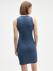 Easify SHEIN Sport Women's Active Blue Sleeveless Rib Knit Short Dress, Perfect For Gym, Casual Wear, Or A Relaxed Sporty Look